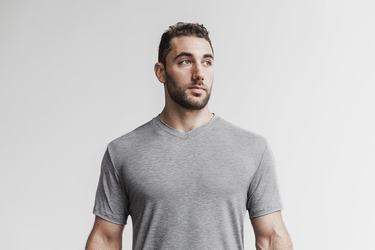 Nobull V-Neck Men's T Shirts Grey | Australia (OJ3250)